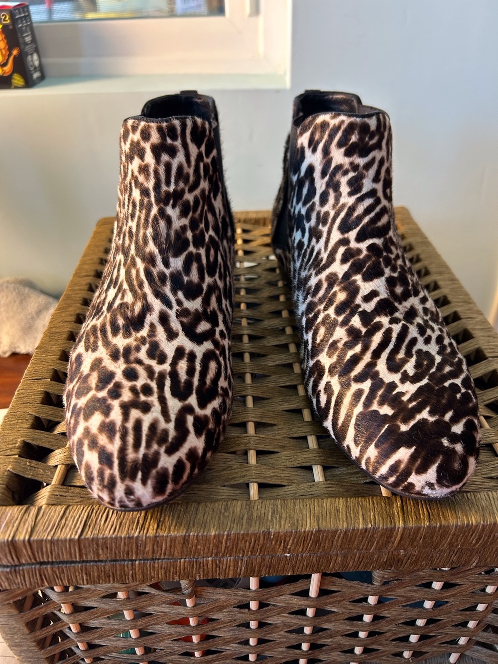 J.Crew Women's 9 Calf hair Leather Brown/Black/Cream Animal Print Slip On Bootie